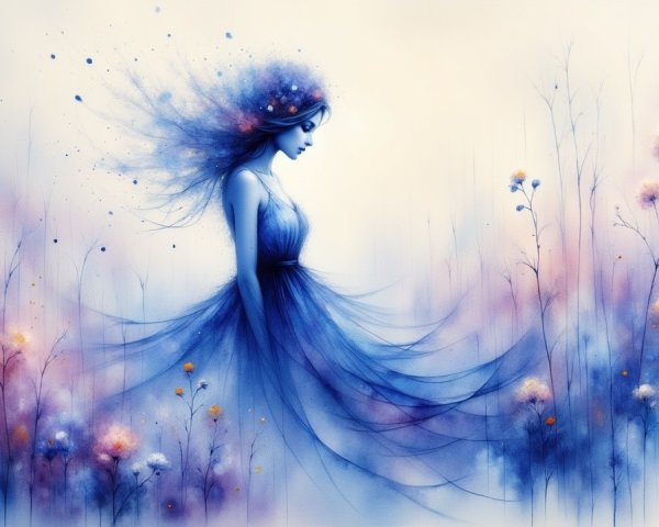 Serene Woman Surrounded by Ethereal Flowers and Haze