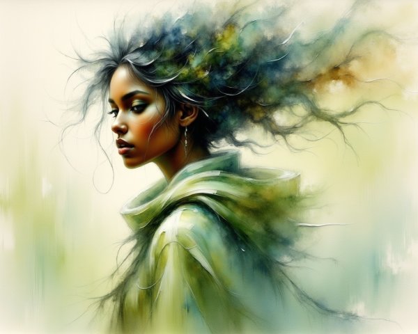 Portrait of a Young Woman with Abstract Background