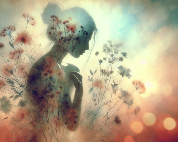 Silhouette of a woman in vibrant, dreamy colors