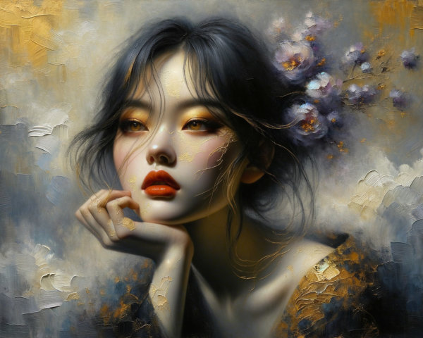 Captivating Young Woman in Elegant, Textured Setting