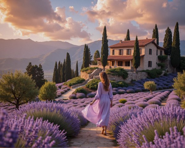 Woman in Lavender Dress Amidst Lavender Fields