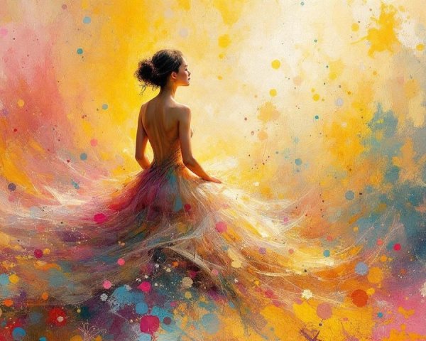 Ethereal Figure in Vibrant Abstract Background