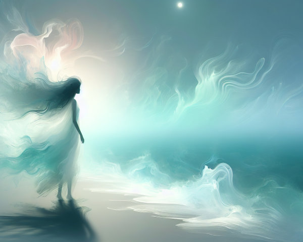 Serene Figure by the Shore in Dreamlike Atmosphere