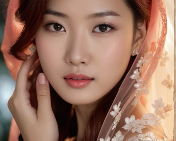Close-Up Portrait of a Young Woman in a Veil