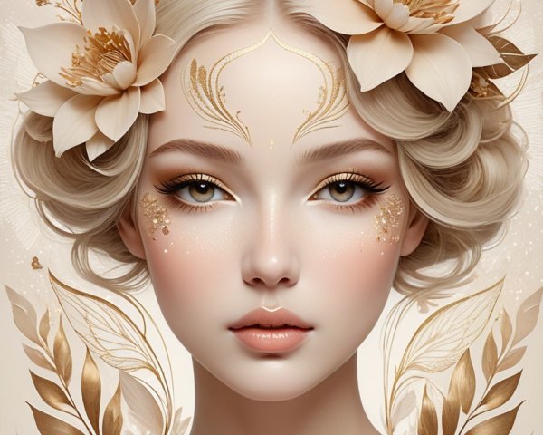 Serene Young Woman with Floral Accents and Glow