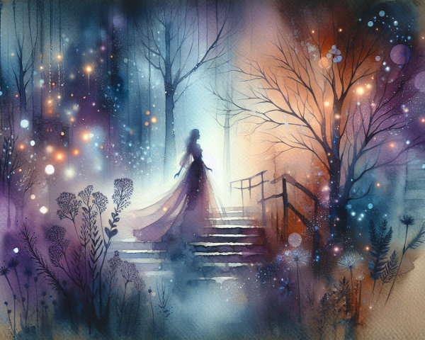Dreamy Watercolor of Figure in Enchanted Forest