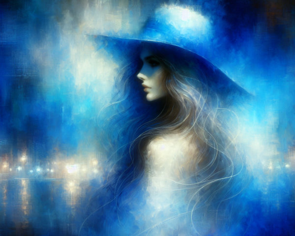 Ethereal Portrait of a Woman in a Blue Hat