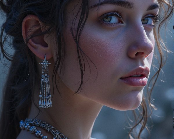Close-up Portrait of a Young Woman with Jewelry