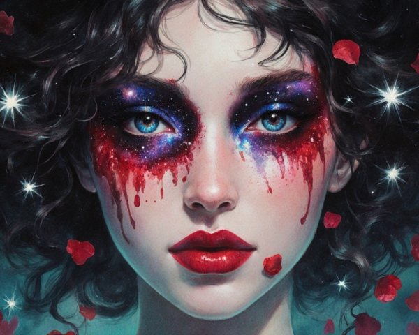 Portrait of a Young Woman with Galaxy-Inspired Makeup