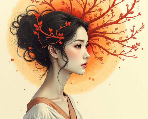 Profile of a Young Woman with Natural Elements