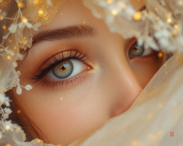 Close-Up of a Serene Face Veiled in Delicate Fabric
