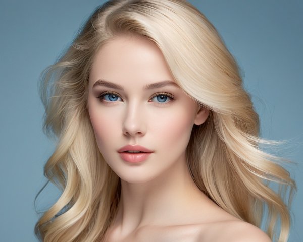 Young Woman with Blonde Hair and Blue Eyes Portrait