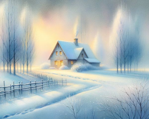 Serene Winter Scene of a Quaint House in Snow