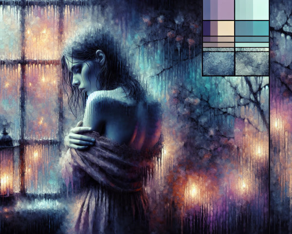 Solitary Figure by Frosty Window in Dreamlike Scene