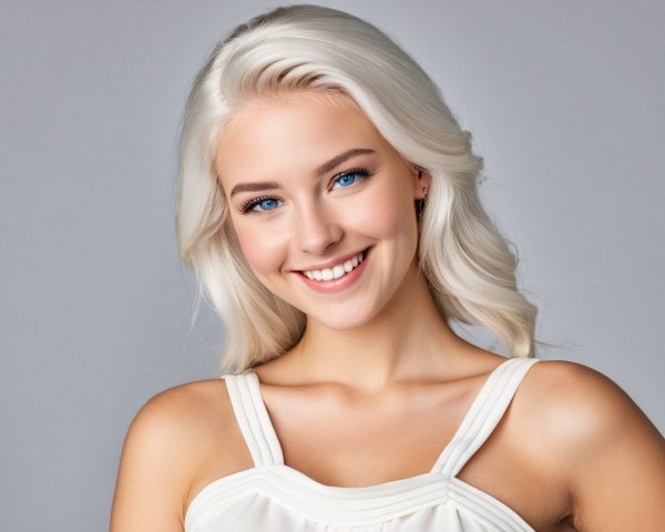 Young woman with blonde hair and bright blue eyes