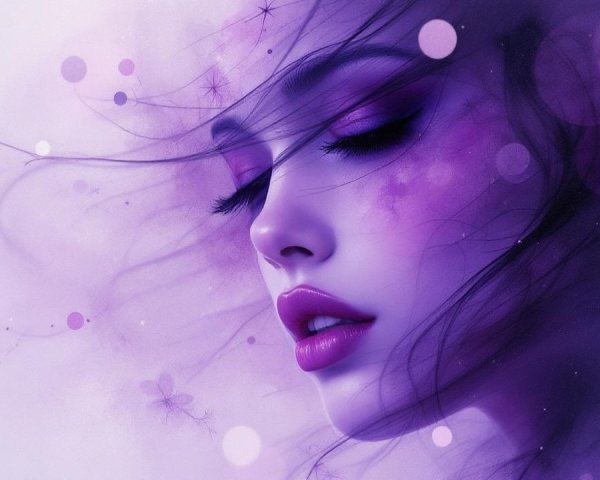 Dreamy Portrait of a Serene Woman in Purple Hues