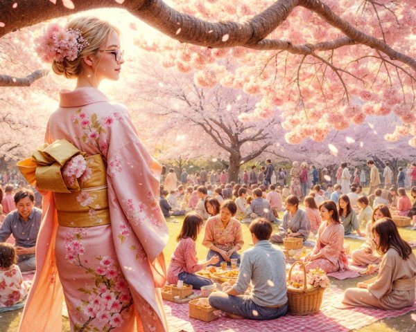 Spring Picnic Under Cherry Blossom Trees
