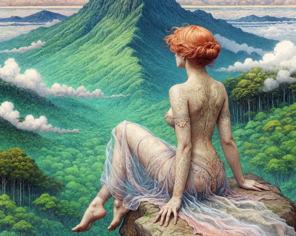 Serene Mountain Landscape with Woman in Nature