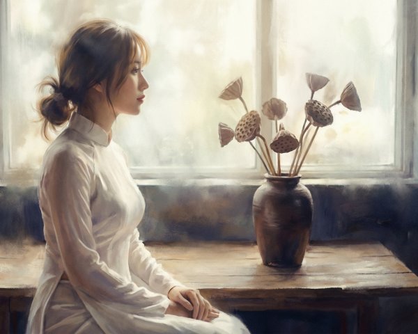 Portrait of a Young Woman in Traditional Ao Dai