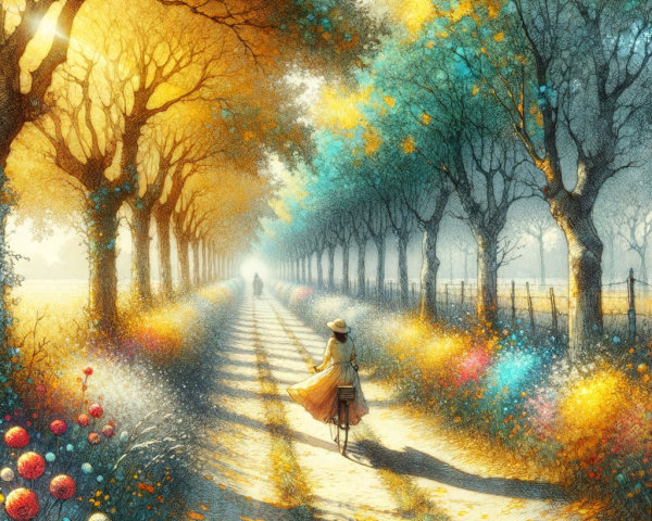 Autumn Pathway with Colorful Trees and Flowers