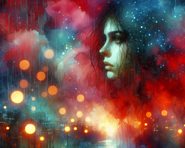 Abstract Portrait of a Young Woman in Vibrant Colors