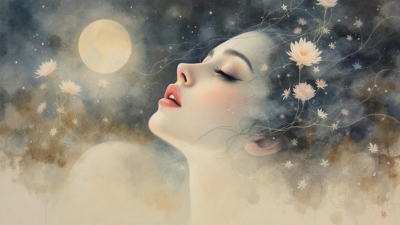 Ethereal Portrait of a Serene Woman with Flowers