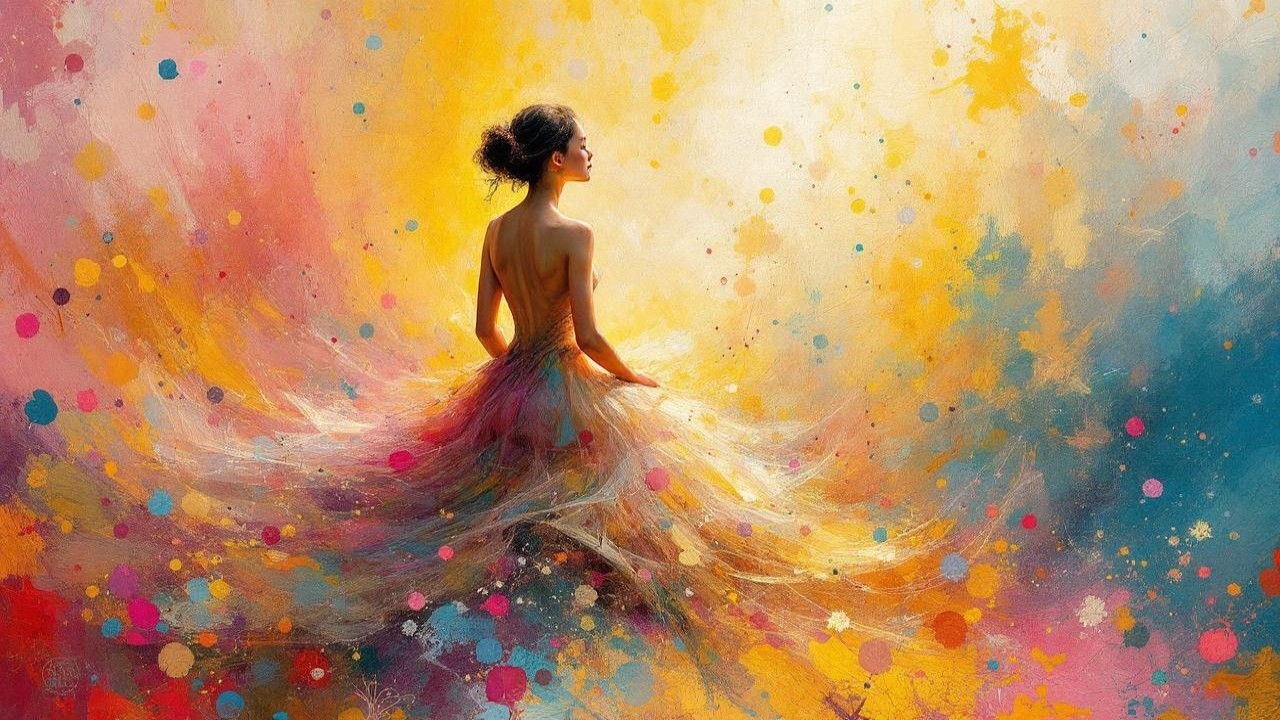 Ethereal Figure in Vibrant Abstract Background