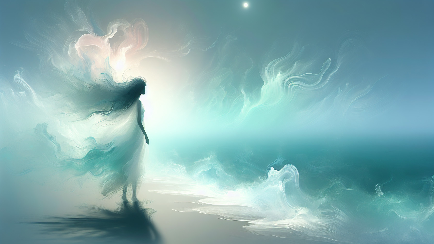 Serene Figure by the Shore in Dreamlike Atmosphere