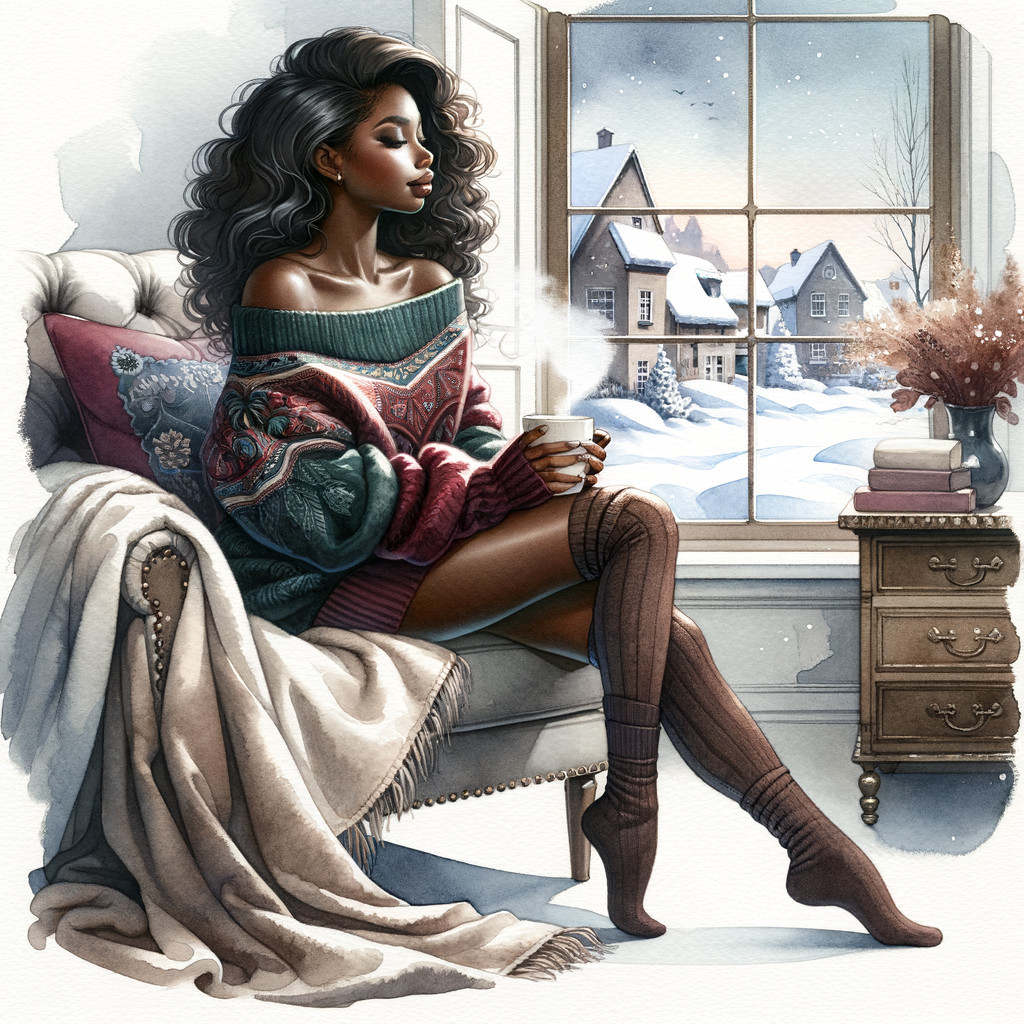 Cozy Winter Scene with Woman in Armchair and Snow