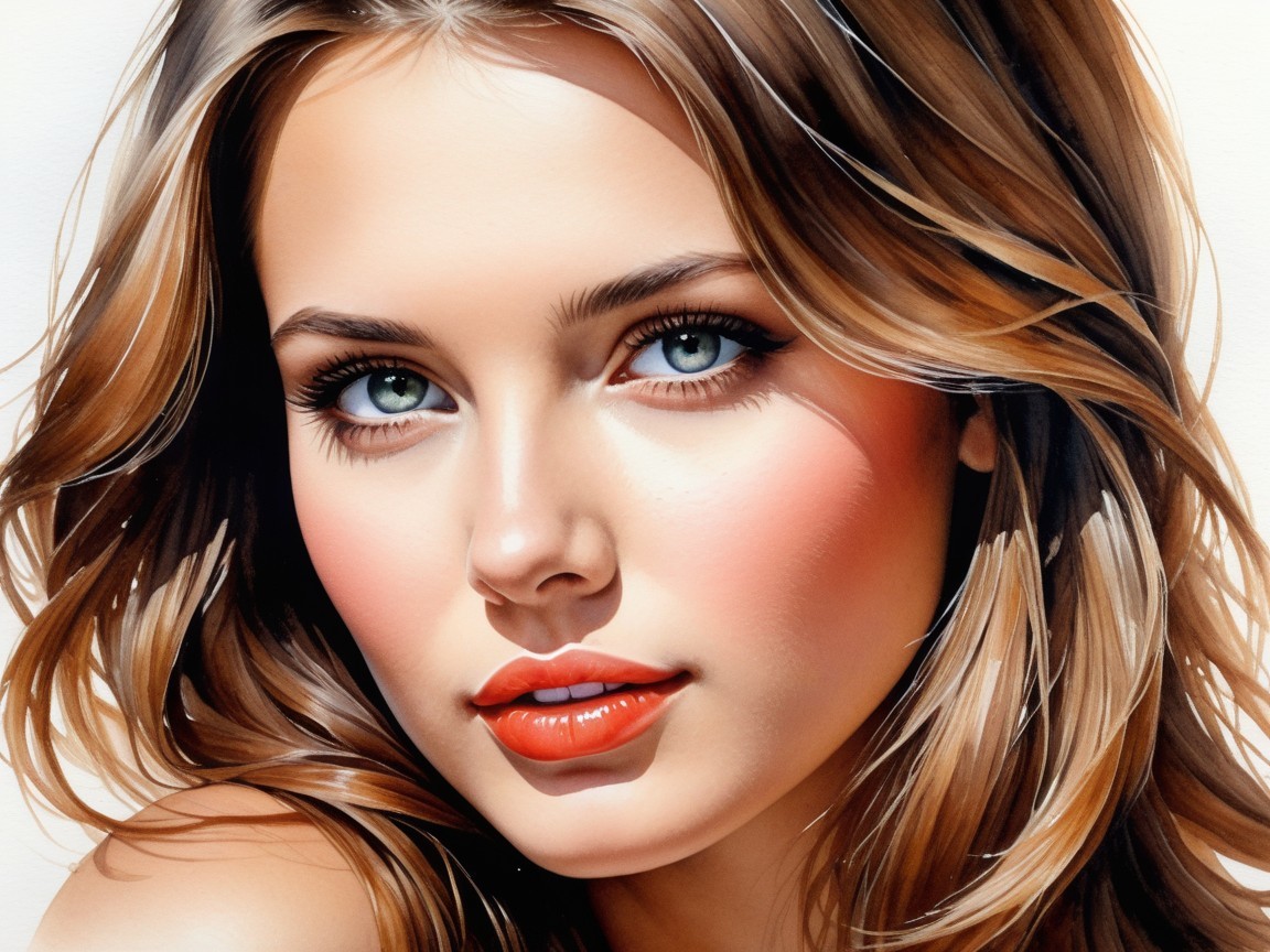 Close-Up Portrait of a Young Woman with Blue Eyes