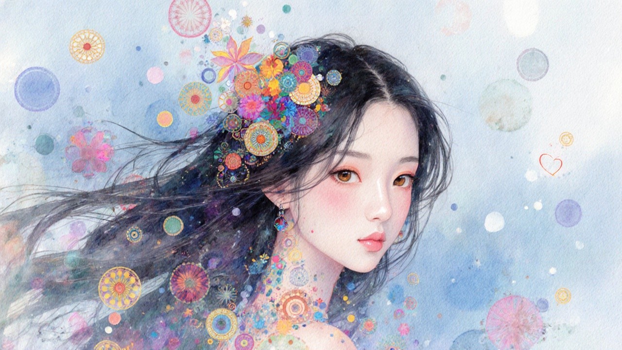 Portrait of a Young Woman with Colorful Patterns