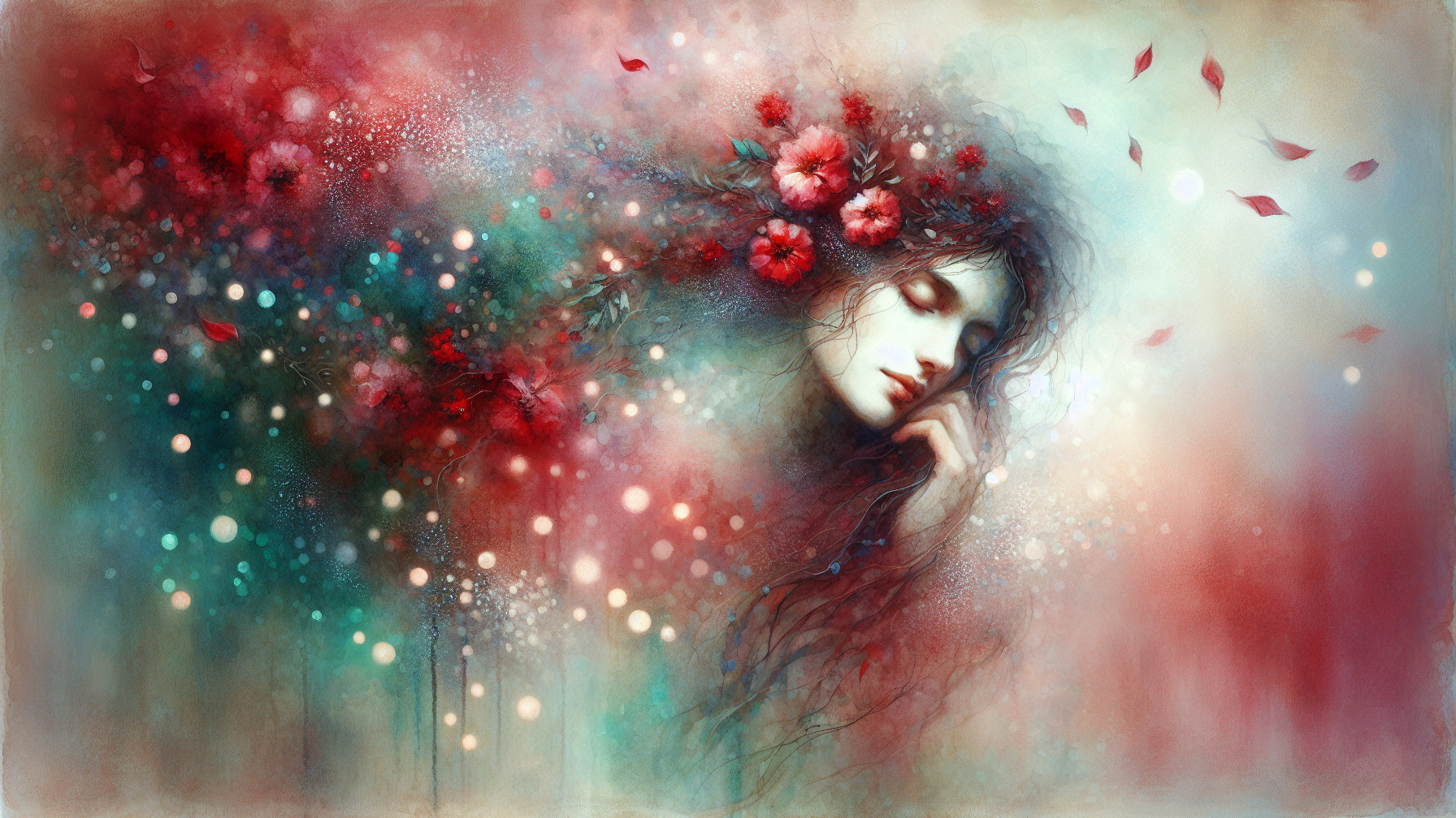 Ethereal Portrait of Woman with Flowers and Colors