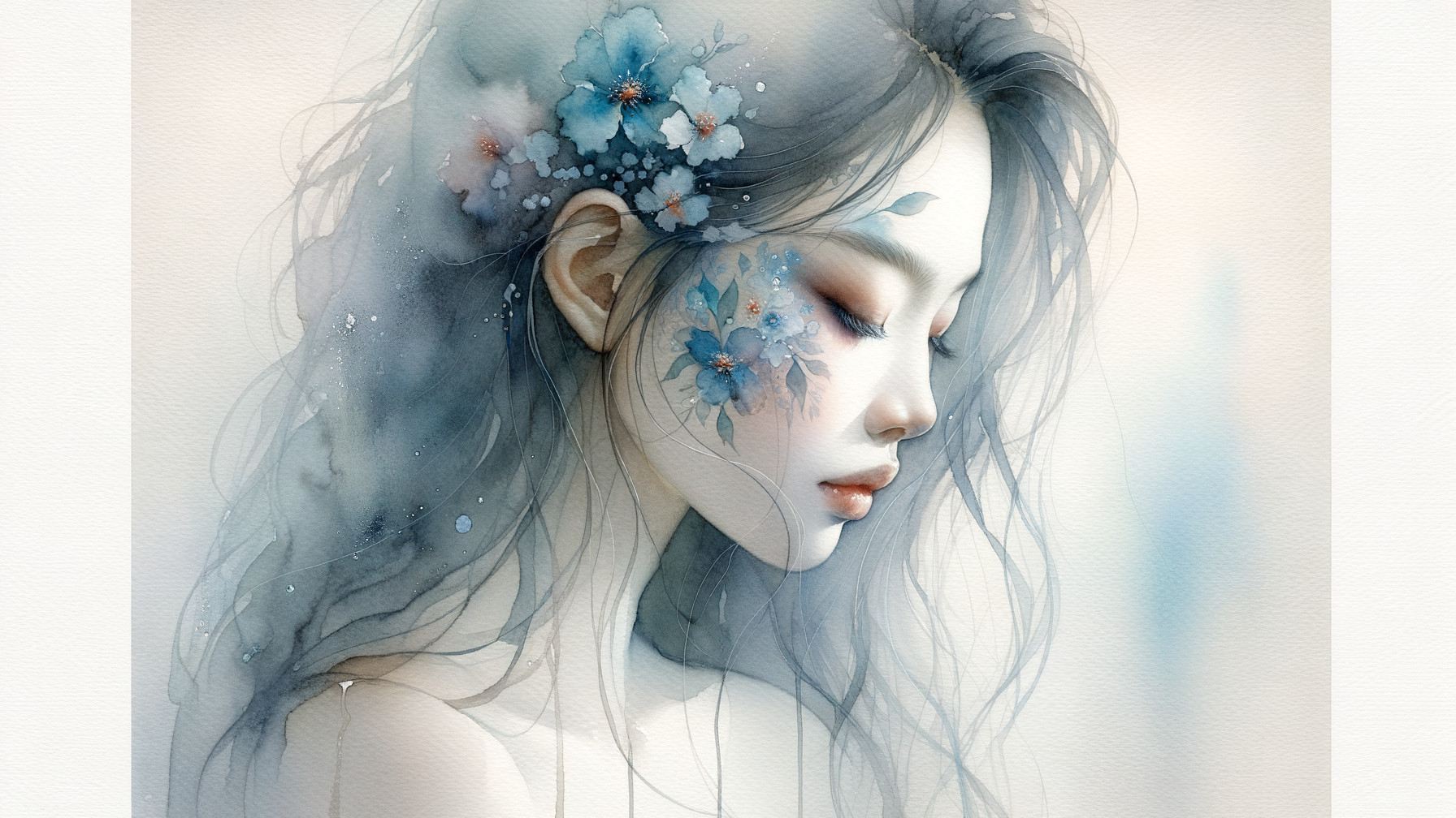Serene portrait of a woman with floral accents