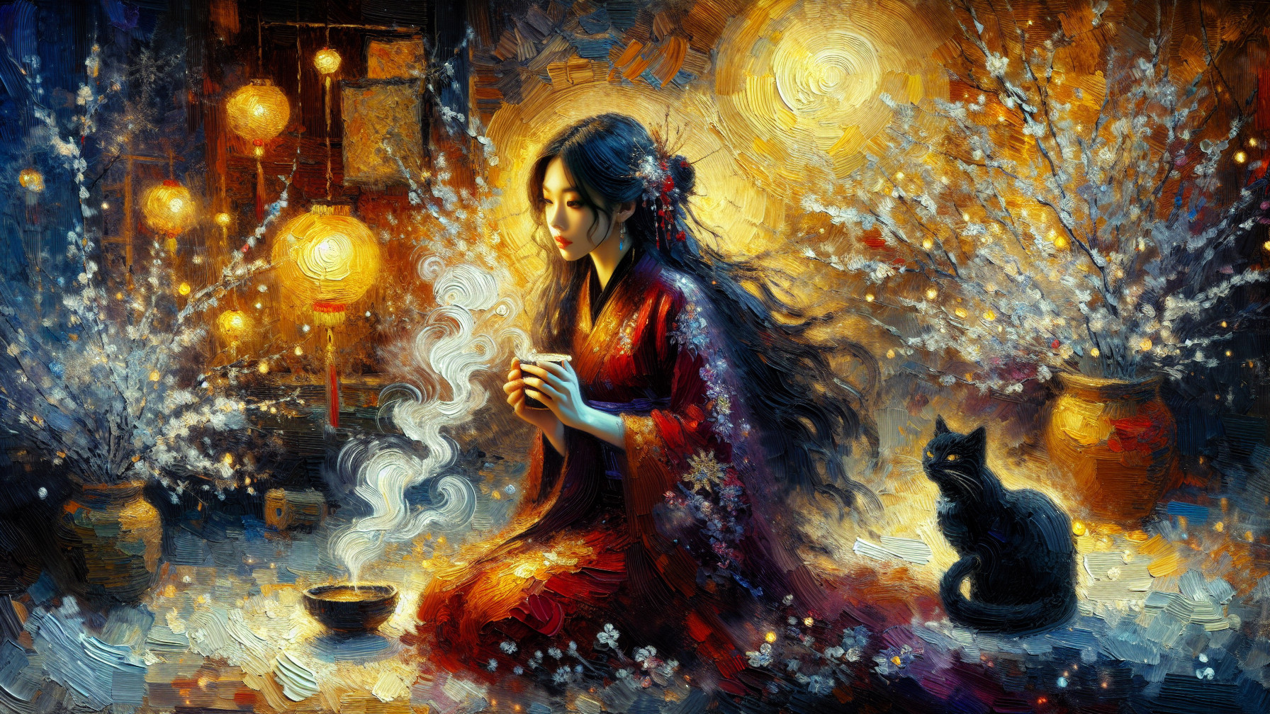 Impressionistic Digital Painting of Woman in Kimono