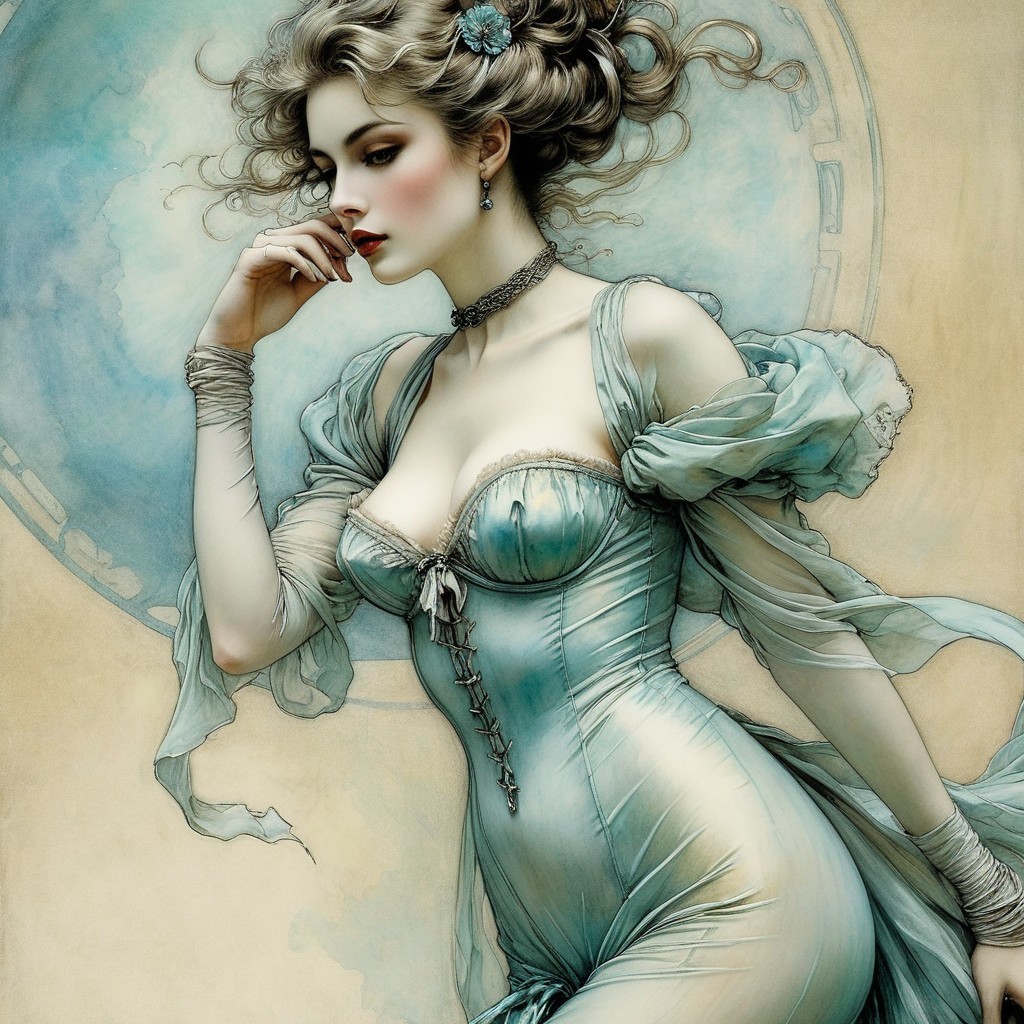 Rococo Style Digital Portrait of a Beautiful Woman