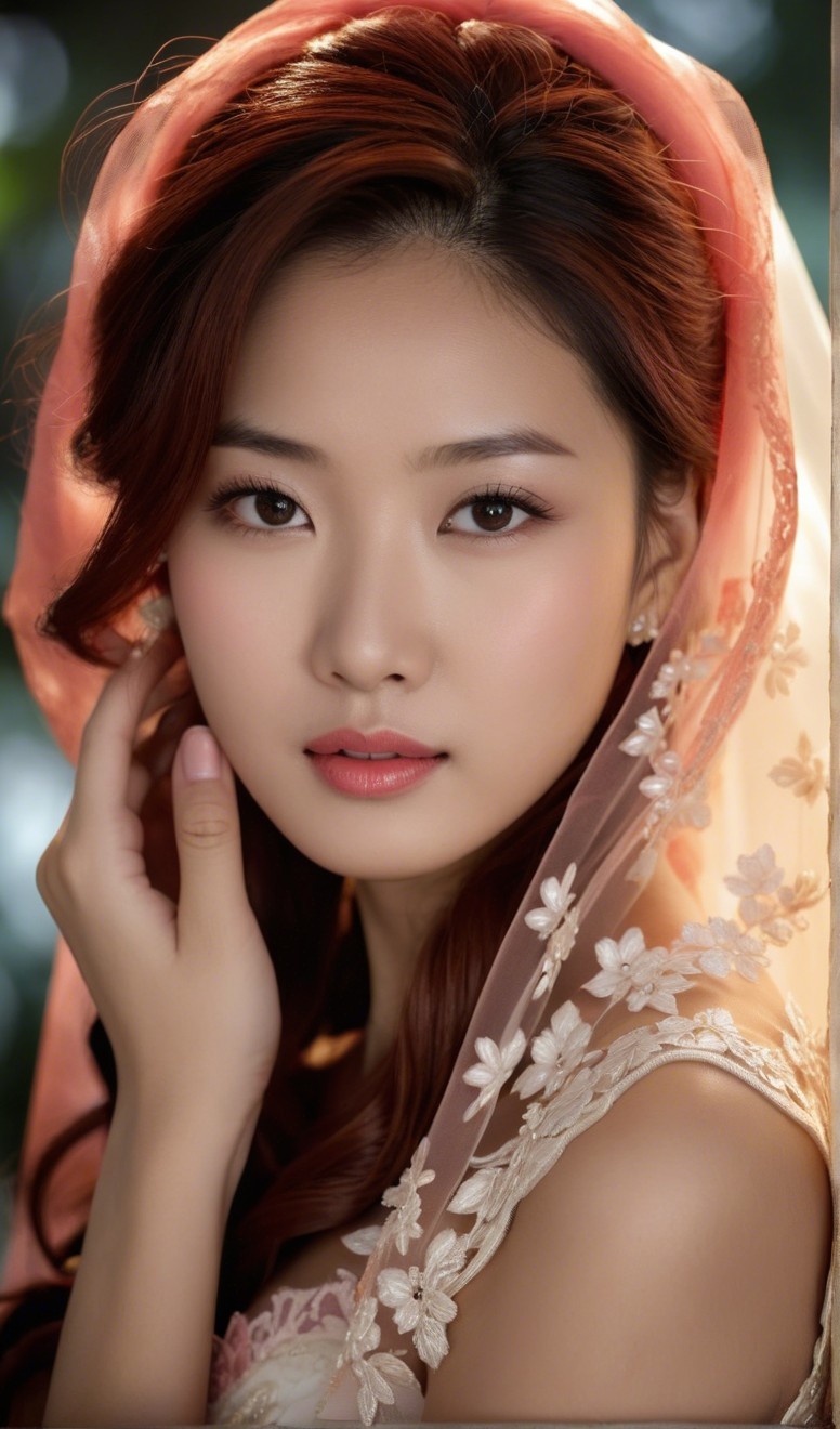Close-Up Portrait of a Young Woman in a Veil