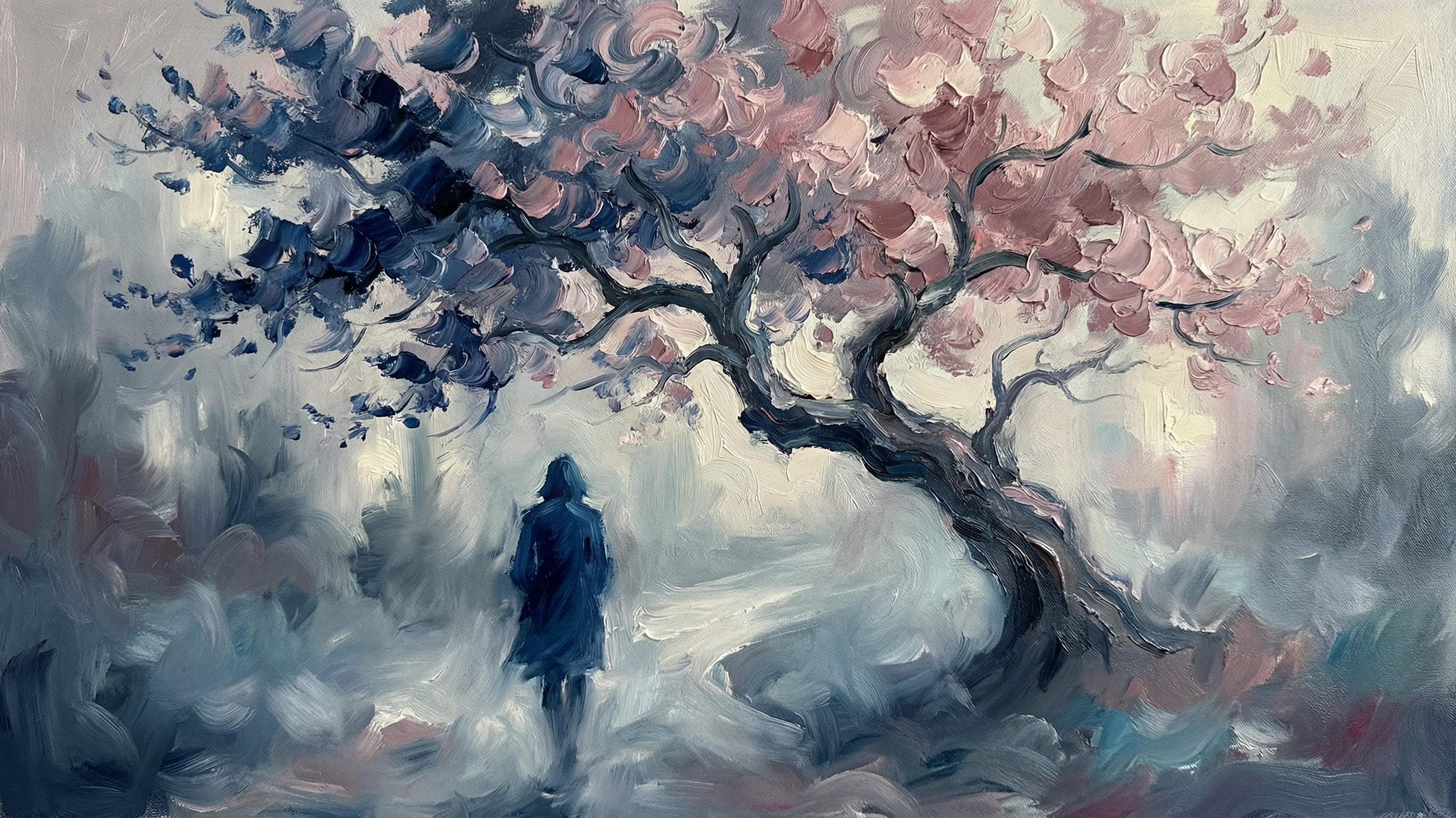 Solitary Figure on a Path Under Ethereal Light