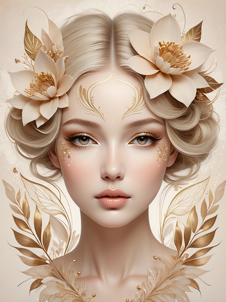 Serene Young Woman with Floral Accents and Glow