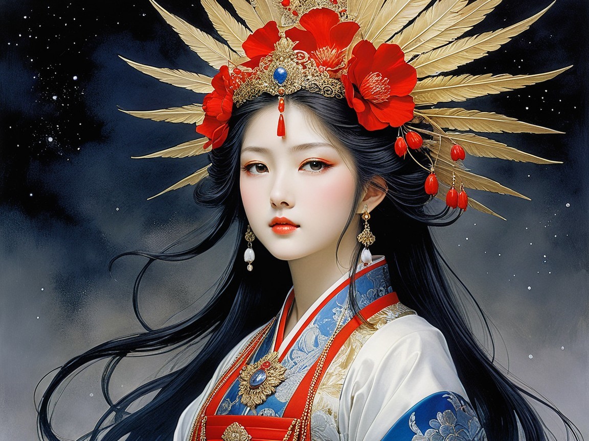 Portrait of a Young Woman in Traditional Attire