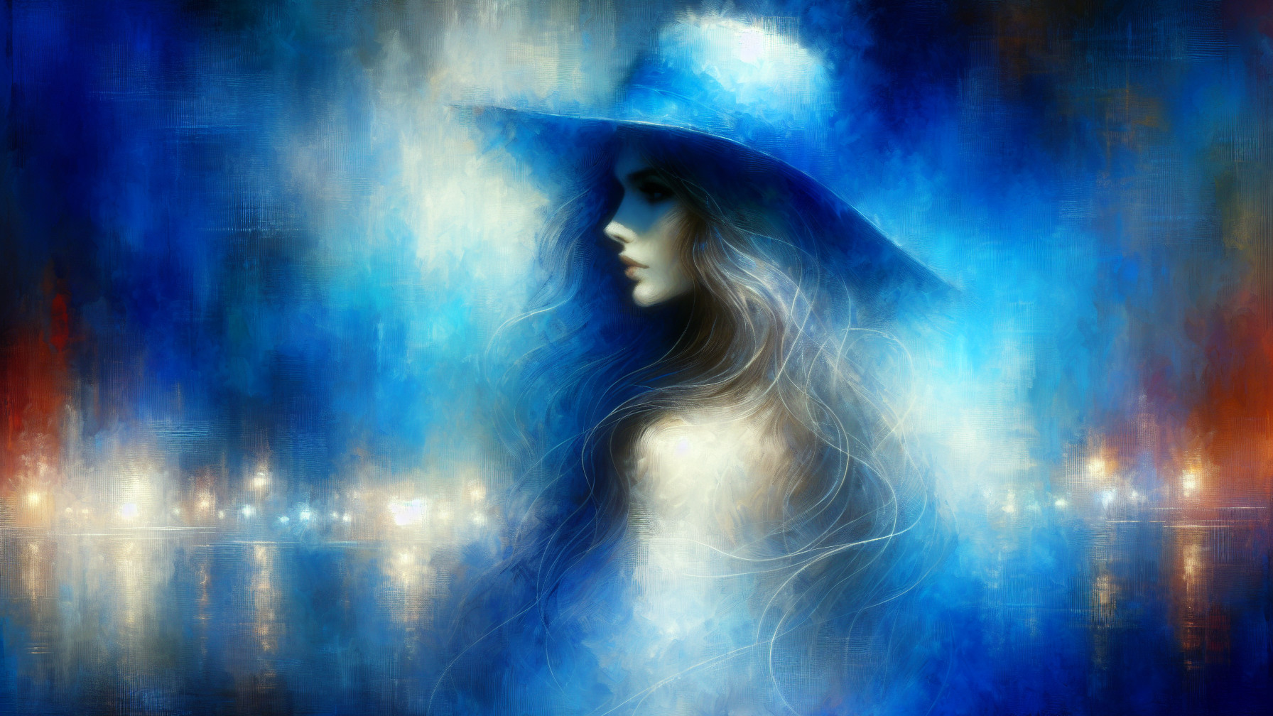 Ethereal Portrait of a Woman in a Blue Hat
