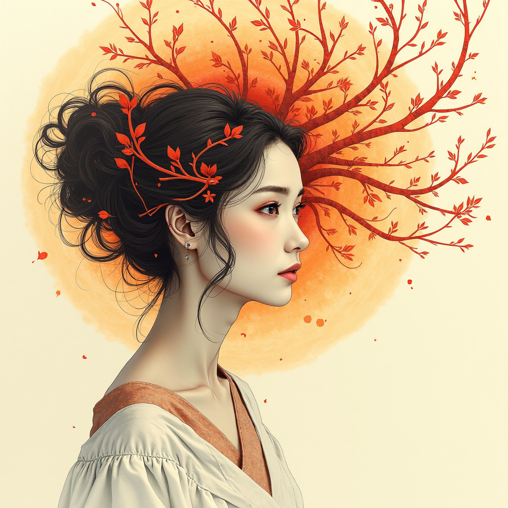 Profile of a Young Woman with Natural Elements
