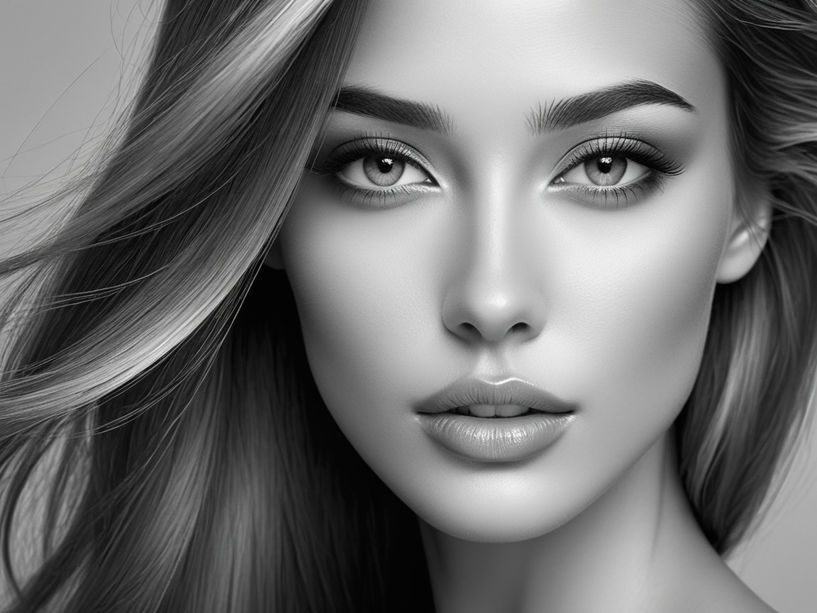 Black-and-White Portrait of a Young Woman's Beauty