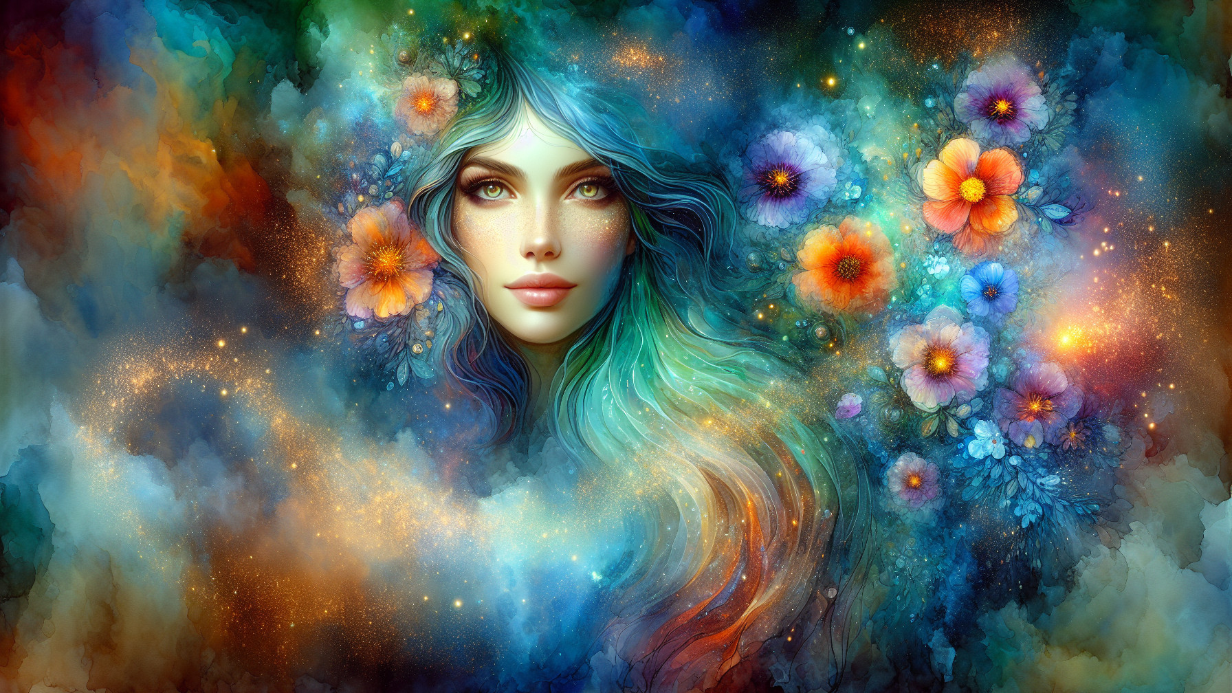 Portrait of a woman in vibrant cosmic colors