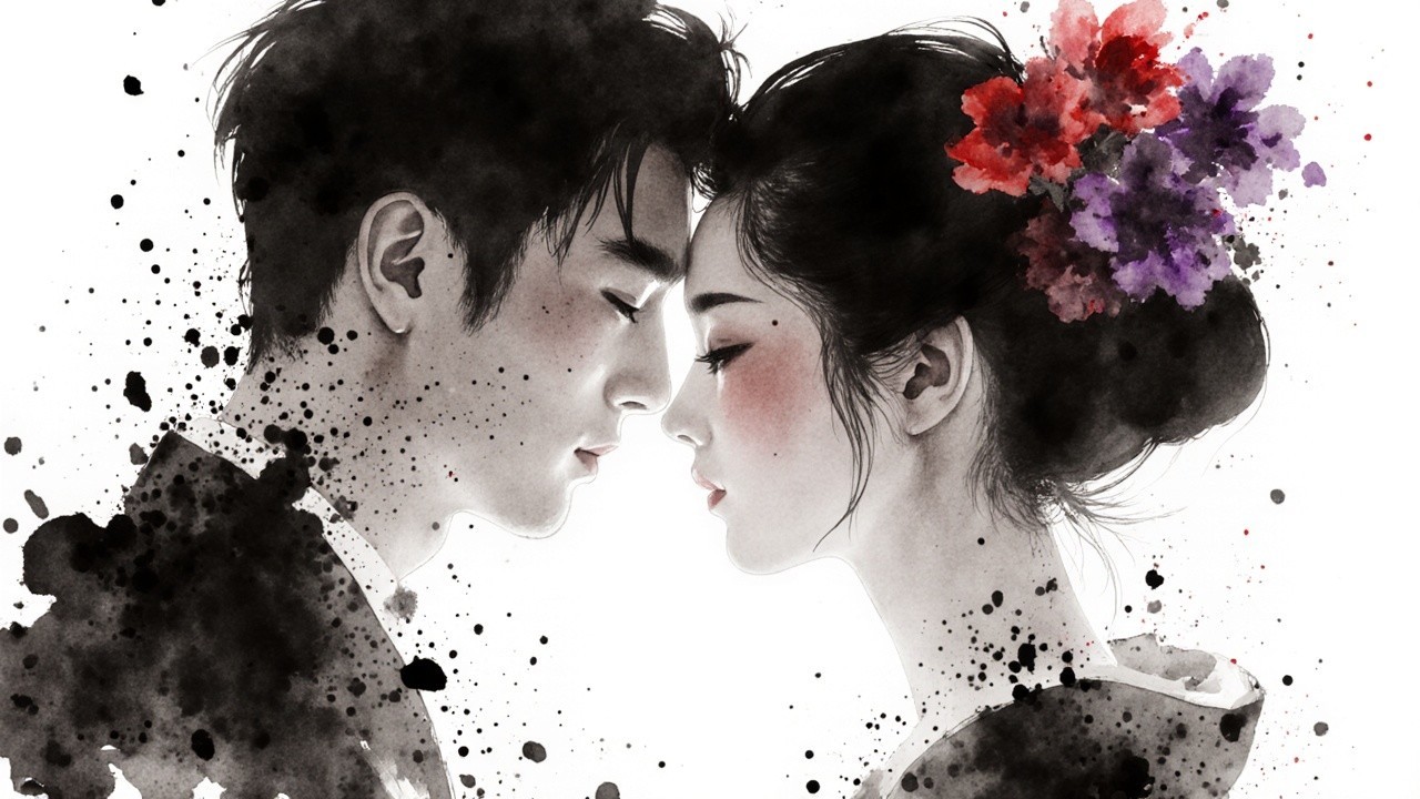 Watercolor Painting of a Romantic Couple's Moment