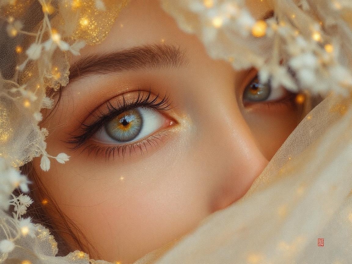 Close-Up of a Serene Face Veiled in Delicate Fabric