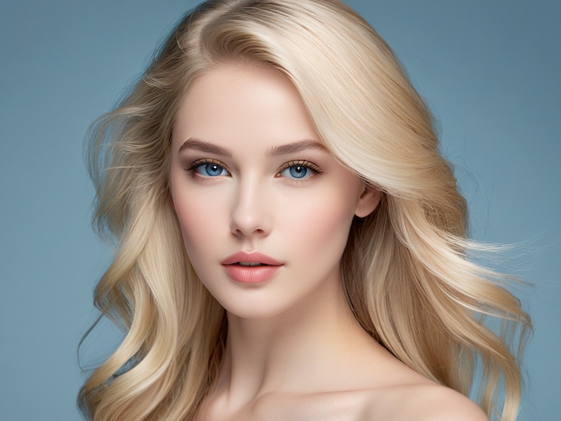 Young Woman with Blonde Hair and Blue Eyes Portrait