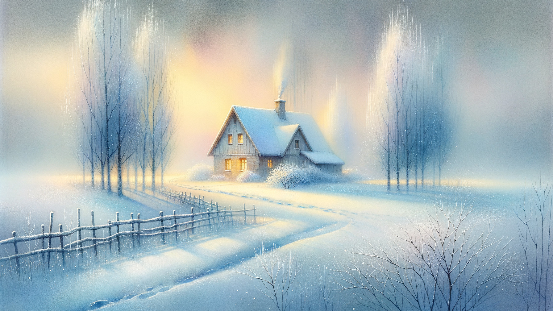 Serene Winter Scene of a Quaint House in Snow