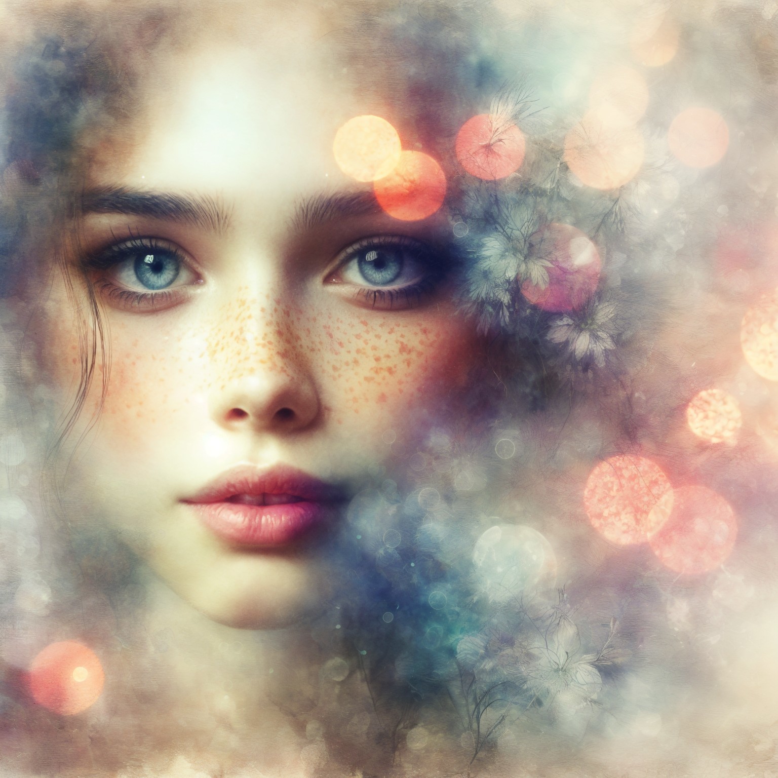 Close-Up Portrait of a Young Woman with Blue Eyes