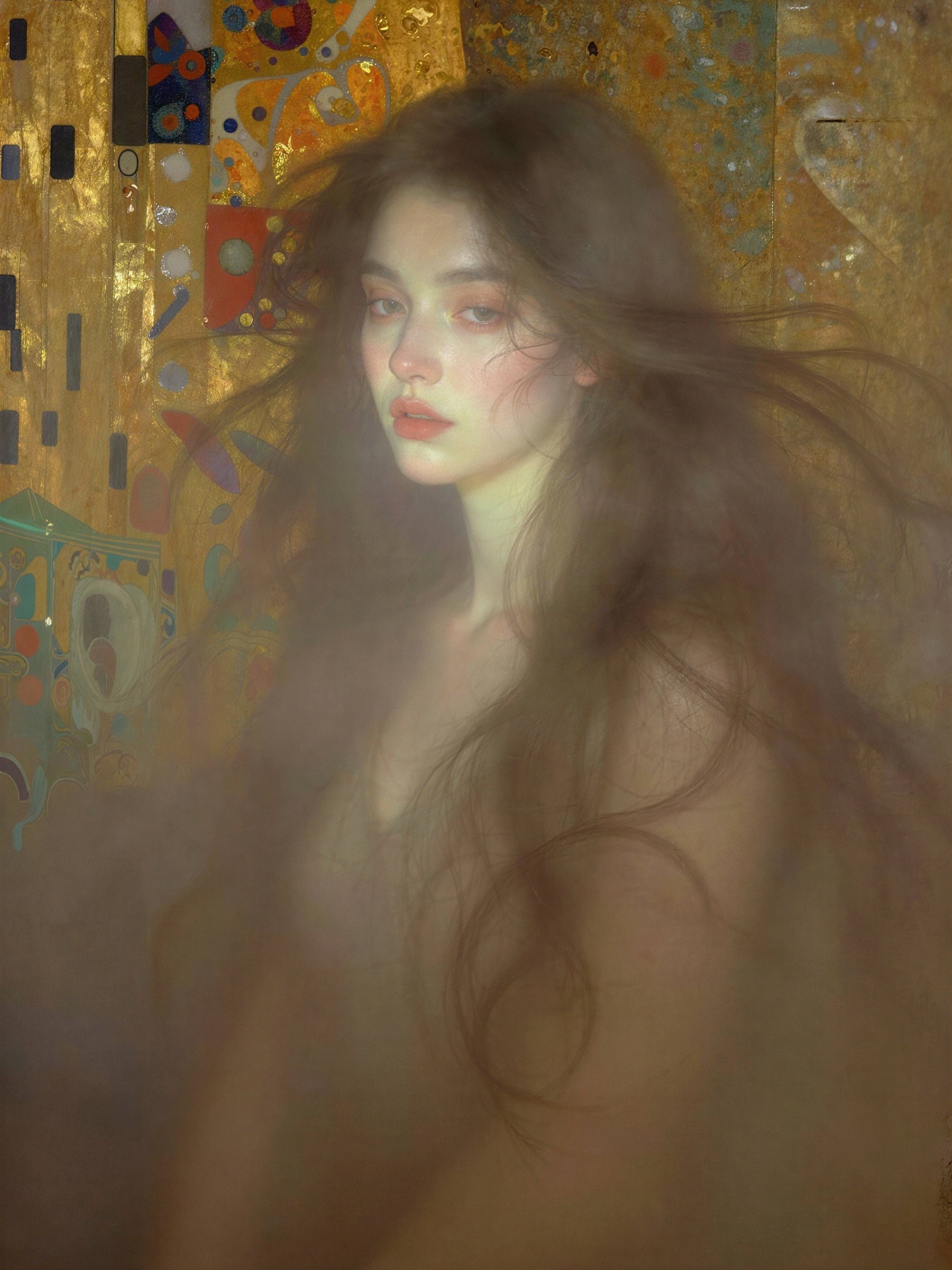 Close-up of Young Woman with Curly Hair and Mural Background