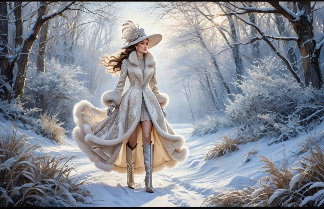 Elegant Winter Outfit in Snowy Forest Setting